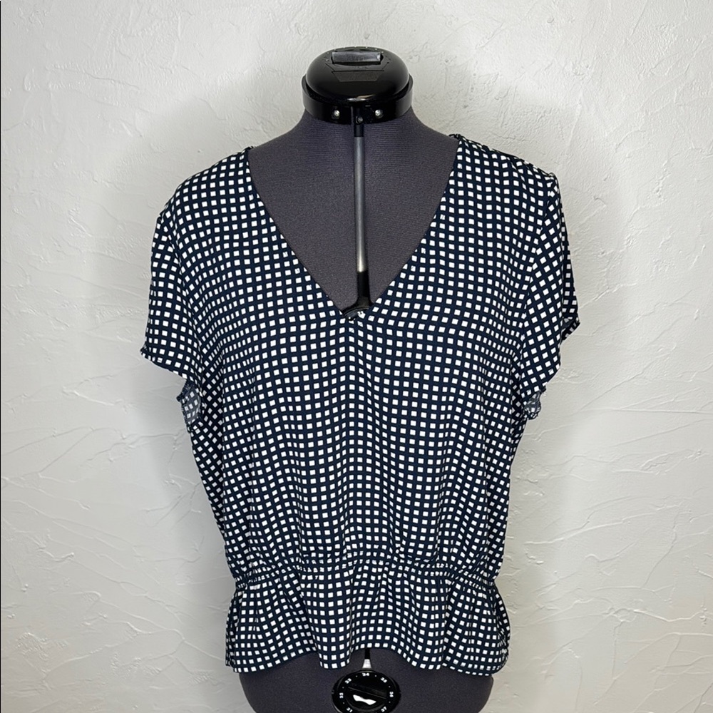 J. Crew Navy Blue and White Checkered Women's Top